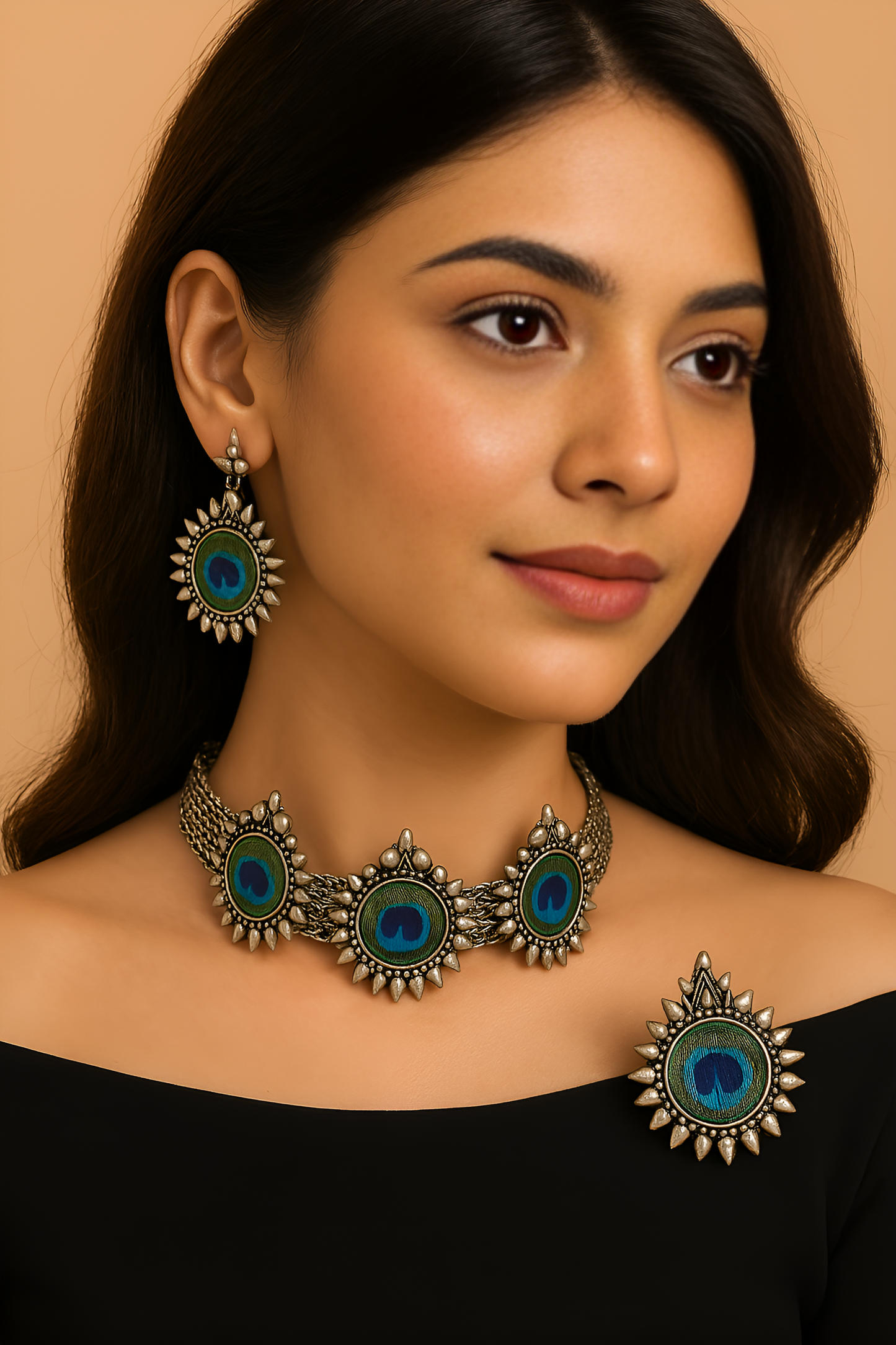 Peacock Elegance Necklace & Earring Set