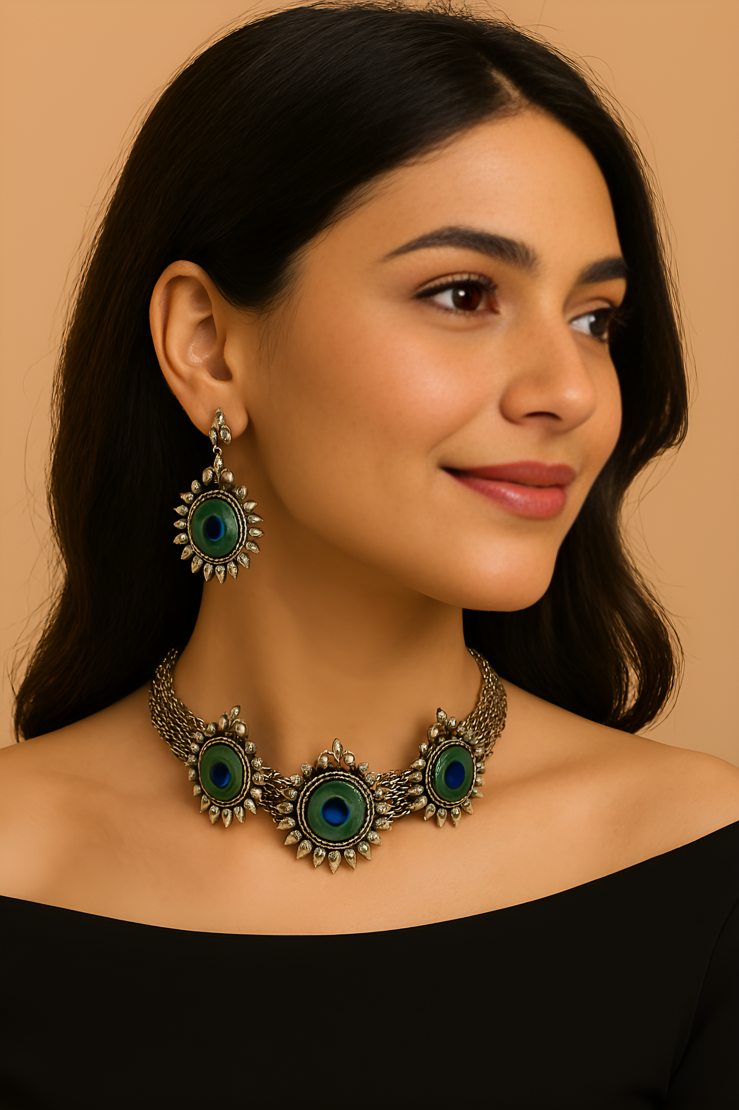 Peacock Elegance Necklace & Earring Set